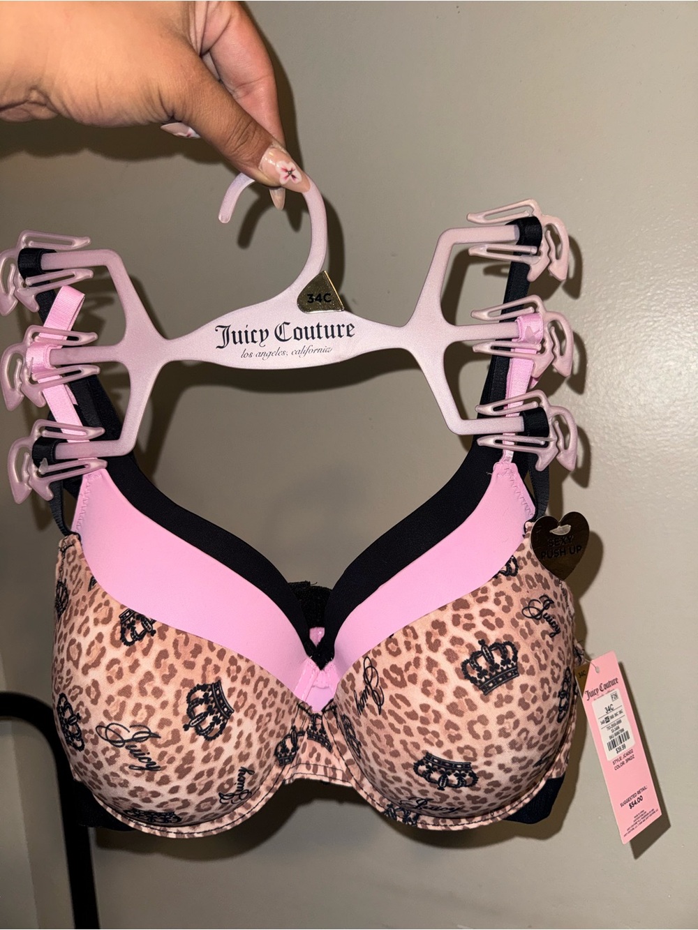 Juicy Couture Leopard Print Underwire Bra with Pink Trim